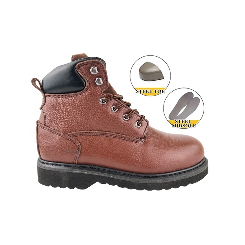 High Quality Durable Western Cowboy Men work boots S3 Industrial 6 Inch Grain Leather Rubber Outsole Goodyear Welt Safety Shoes