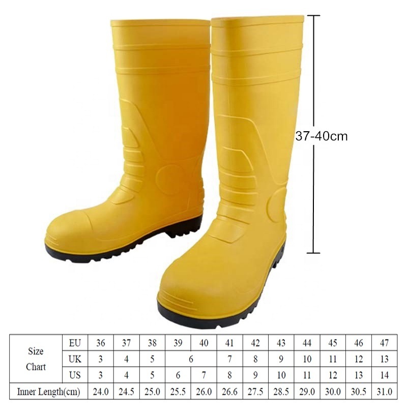 Yellow Reflective Mining Industrial Shoes Chemical Resistant Knee High Steel Toe Steel Midsole PVC Rubber Safety Rain Boots