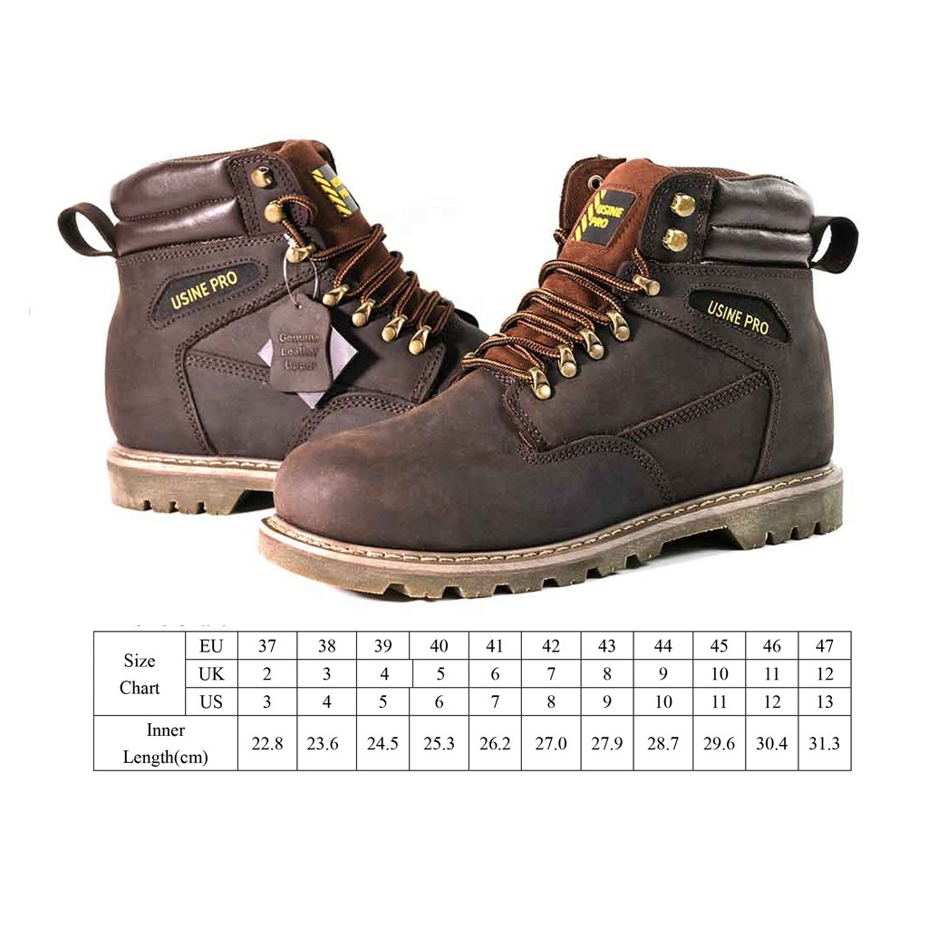 Breathable Western Brown Men Safety Shoes Industrial Construction Steel Toe Steel Midsole Crazy-horse Cow Leather Working Boots