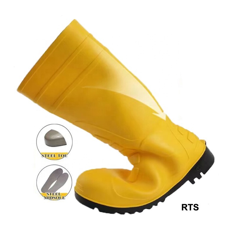 CE Hot Selling Men Safety Shoes Building Mining Anti-knock Anti-Punctrue Steel Toe Midsole Yellow PVC Rain boots In Stock