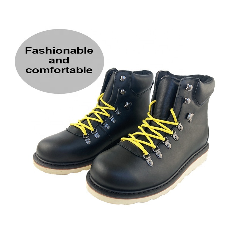 2024 Durable Fashion Safe Guard Shoes Hiking Working Industrial Non-slip EVA Sole Black Goodyear Welt Leather Men Work Boots