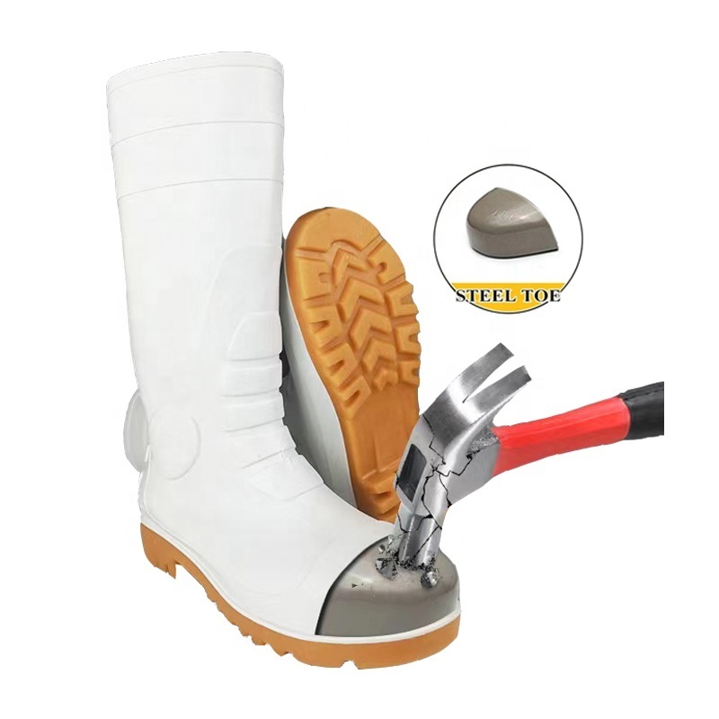 Extra Wide White Rubber Shoes Food Industry Chemical Resistant Steel Toe Steel Shank PVC Wellington Safety Work Rain Boots