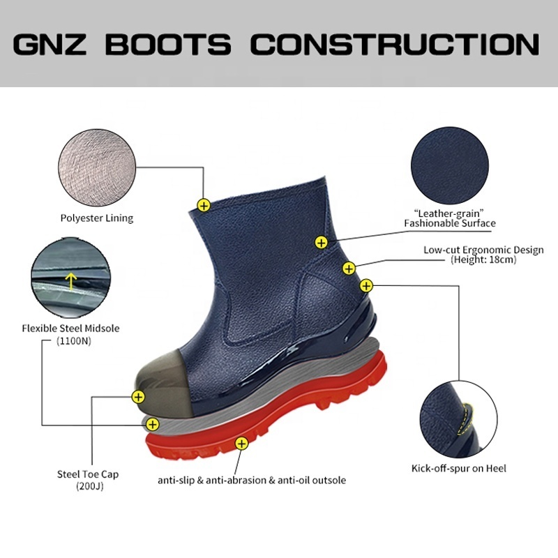 Lightweight Industrial Ankle Rain BootsShoes Botas De Lluvia Industrial Ankle Rain Boots Men Black Steel Toe Midsole Rain Boots