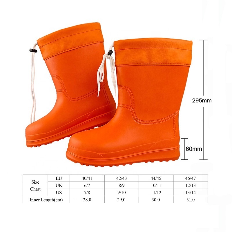 Red Ultra Lightweight Half Work Boots Fishing Ski Snow Slip-on Warm Felt Lining Orange EVA Knee High EVA Outsole Men Boots