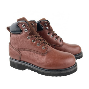 Wholesale Unisex work boots S3 Industrial Outdoor Durable Anti-static 6 Inch Brown Grain Leather Goodyear Welt Safety Shoes