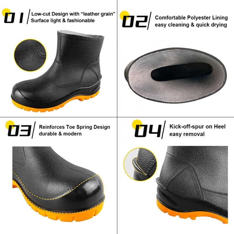 Lightweight Industrial Ankle Rain BootsShoes Botas De Lluvia Industrial Ankle Rain Boots Men Black Steel Toe Midsole Rain Boots