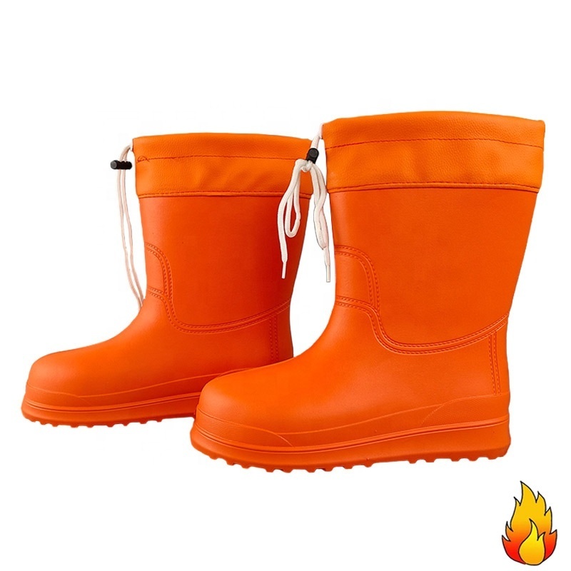 Red Ultra Lightweight Half Work Boots Fishing Ski Snow Slip-on Warm Felt Lining Orange EVA Knee High EVA Outsole Men Boots