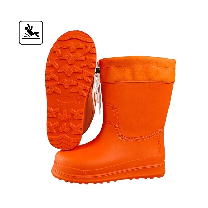 Red Ultra Lightweight Half Work Boots Fishing Ski Snow Slip-on Warm Felt Lining Orange EVA Knee High EVA Outsole Men Boots