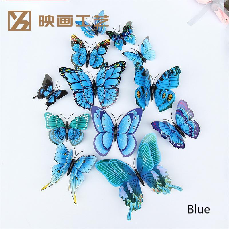 12 Pieces double wings 3d butterfly wall sticker for home party  wall decoration magnetic 3d butterflies wall sticker