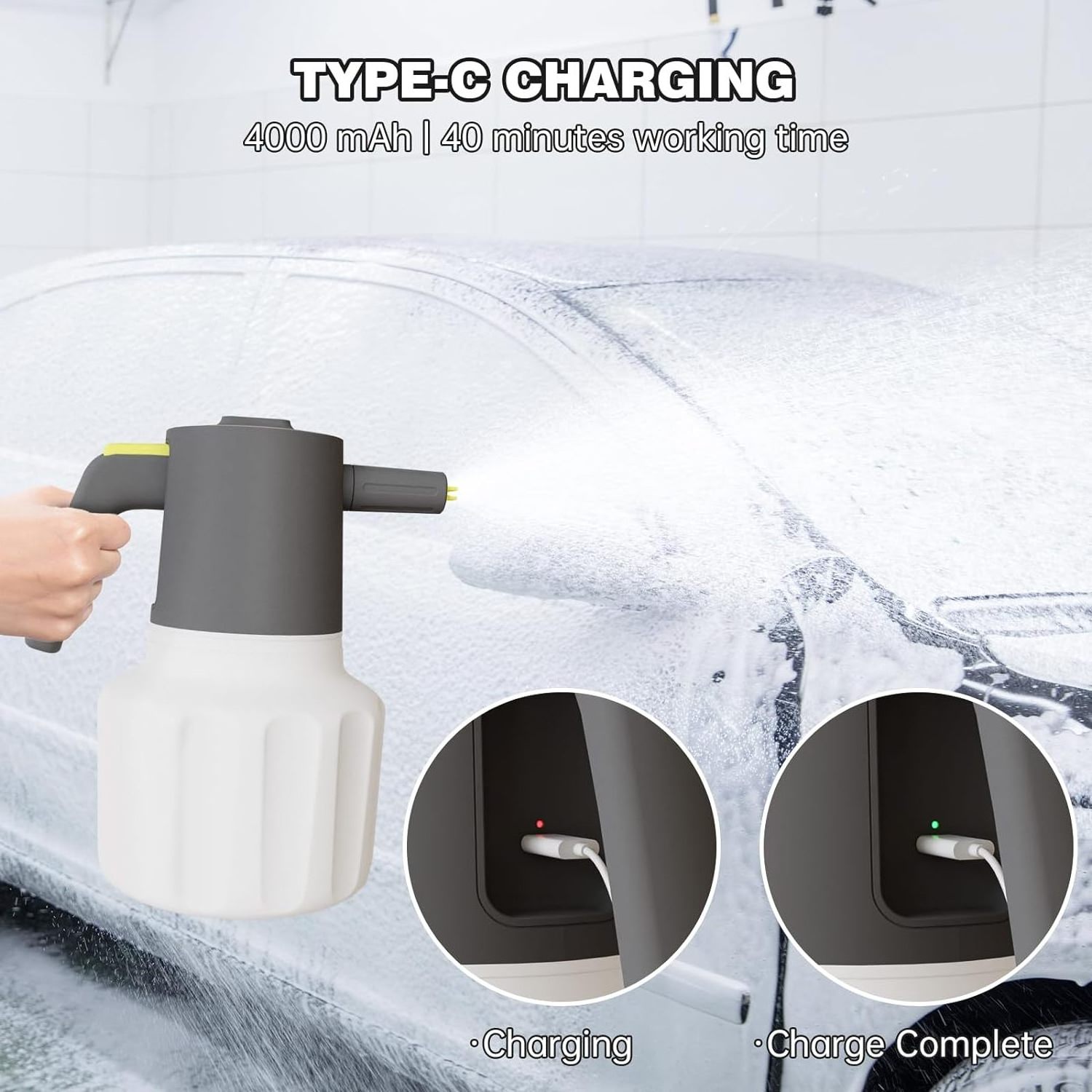 For Car Wash Or Watering Garden Plants 2L Bottle 4000mAh Battery with USB Rechargeable Electric Foam Sprayer Pump Foam Sprayer