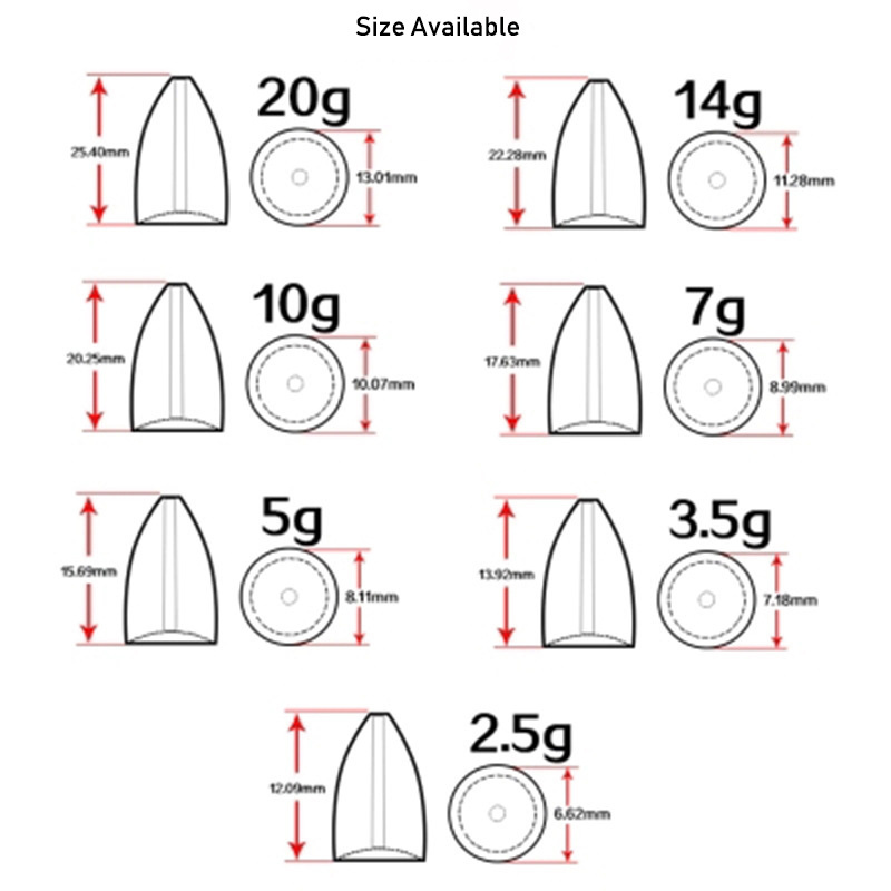 Wholesale 3.5g 5g 7g 10g 14g 20g lead bullet worm weights slip sinker for bass texas rig