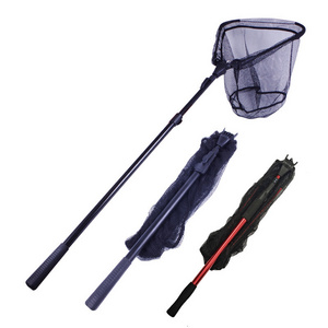 Custom aluminium strong foldable telescopic fishing pool landing net rubber handle portable carp fishing landing nets