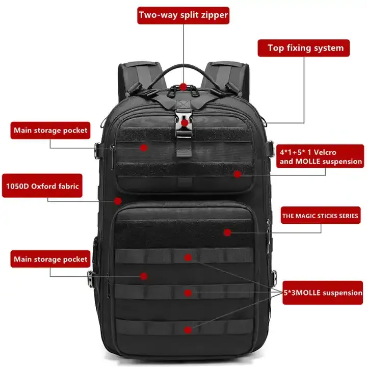 Paiox Nylon Backpacks Tactical Backpack 3 Day Assault Survival Molle Pack Bug Out Bag Fishing Backpack Rucksack Oxford Lining