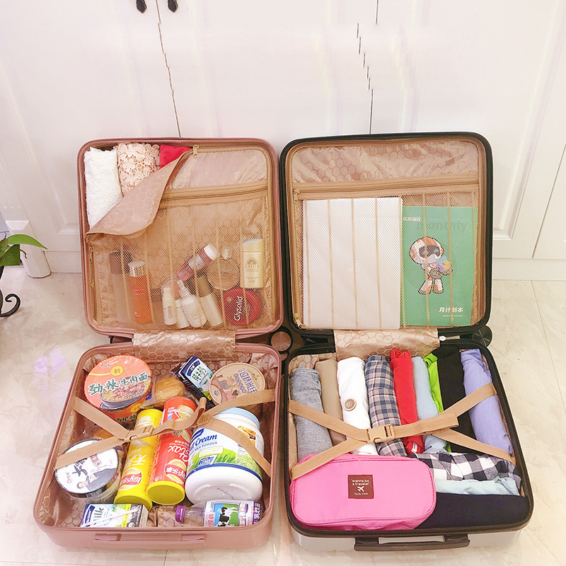 Smart lightweight cute mini suitcase luggage bag front open pocket boarding travel trolley luggage with small cosmetic bag