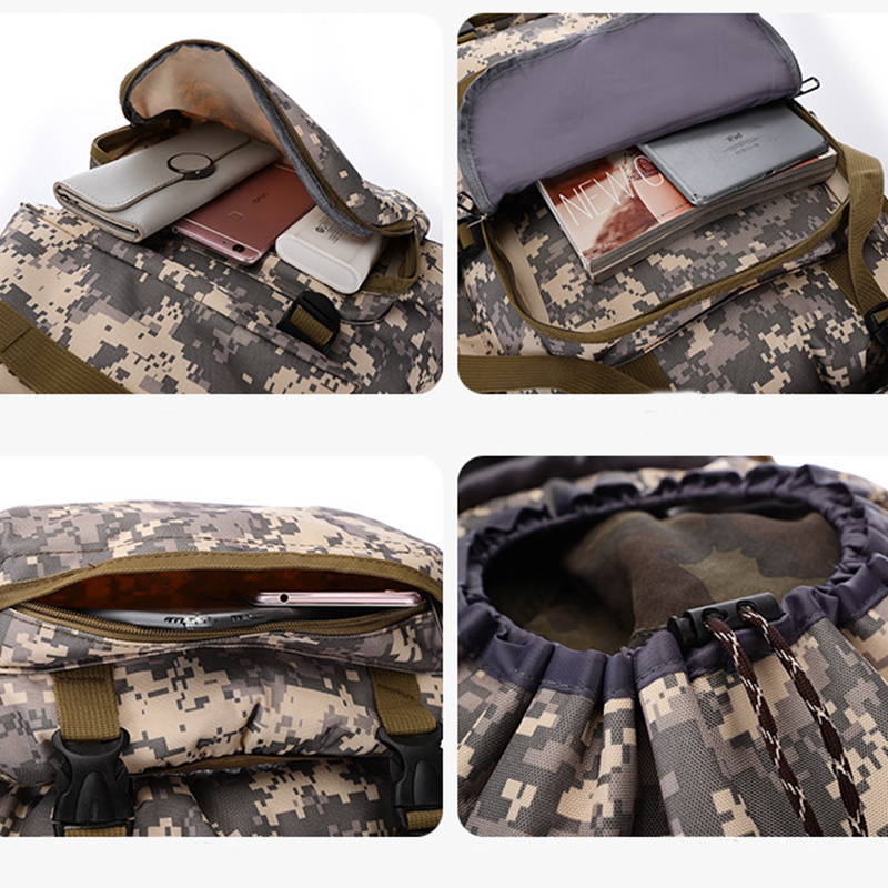 Large Capacity Travel Backpack Men's Luggage Outdoor Hiking Travel Bag Large Shoulder Work Bag Camo 80l Waterproof Polyester