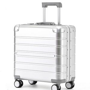 18 Inch Carry-ons Travel suitcase Business Mute Universal Wheel Suitcase Cabin Luggage Unisex Trolley Bag Metallic Suitcase