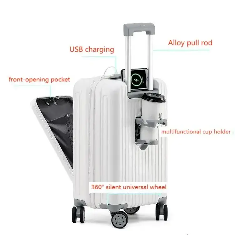 Pailox 20'' Front-opening Abs Luggage with Laptop Pocket and Usb Charger And Cup Holder Suitcase Travel boarding custom luggage