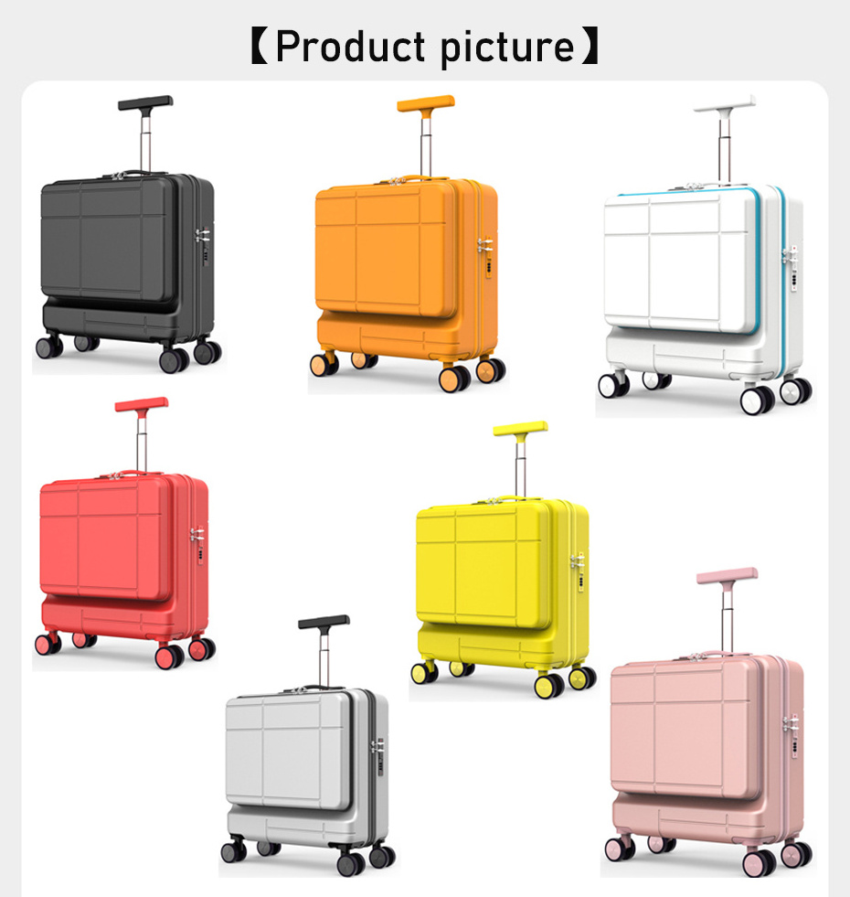 Smart lightweight cute mini suitcase luggage bag front open pocket boarding travel trolley luggage with small cosmetic bag