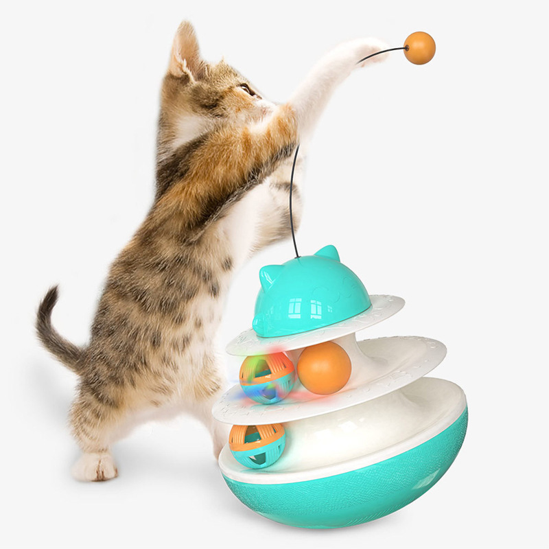 DRESSPET Ufo Carousel Stick Cat Leaky Toy Windmill Kitten Rotating Butterfly Interactive Pet Cat Puzzle Ball Toys