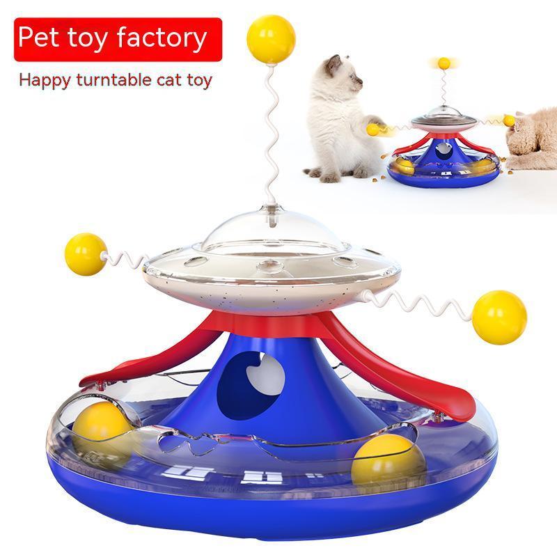 DRESSPET Ufo Carousel Stick Cat Leaky Toy Windmill Kitten Rotating Butterfly Interactive Pet Cat Puzzle Ball Toys