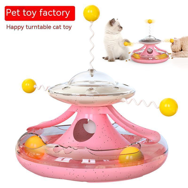 DRESSPET Ufo Carousel Stick Cat Leaky Toy Windmill Kitten Rotating Butterfly Interactive Pet Cat Puzzle Ball Toys