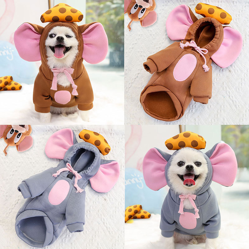 2024 New Design Mouse Style Pet Cute Hoodies for Winter Sweater Fleece Dress up Dog Hoodies with Ears