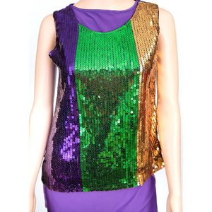 Sleeveless Party Top Mardi Gras Sequin Fleur de Lis Tank Top Mardi Gras Costume Mardi Gras Vertical Striped Sequin Tank Top