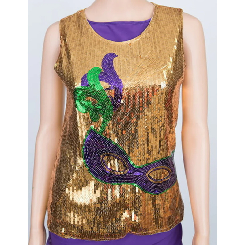 Sleeveless Party Top Mardi Gras Sequin Fleur de Lis Tank Top Mardi Gras Costume Mardi Gras Vertical Striped Sequin Tank Top