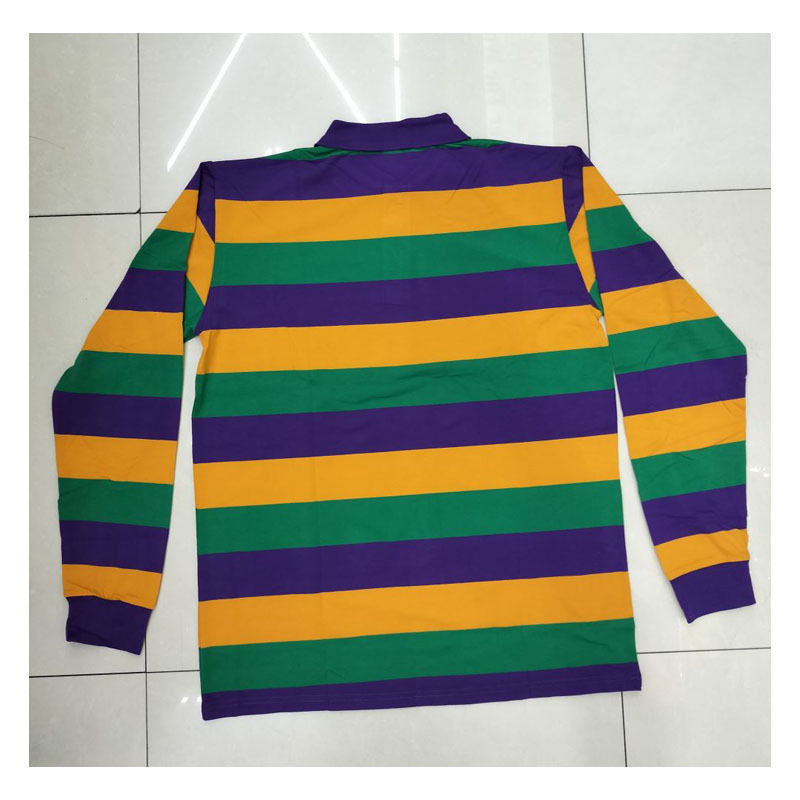 Custom Mardi Gras Apparel Purple Green Gold All Over Striped Adult Long Sleeve Polo Shirt Mardi Gras T-shirt Pullover