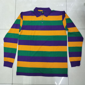 Custom Mardi Gras Apparel Purple Green Gold All Over Striped Adult Long Sleeve Polo Shirt Mardi Gras T-shirt Pullover