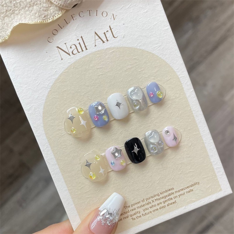 Hot Sale Handmade Custom Luxury Bling Stones Press On Nails Pearl French Tip Nails Manicure Acrylic Stick On Nails