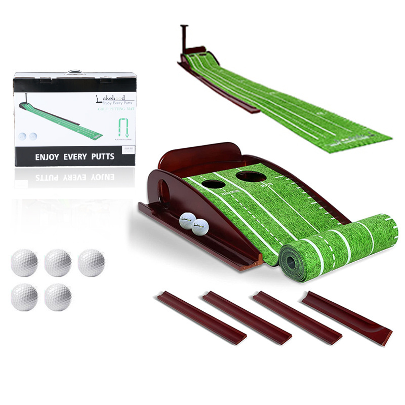 Crystal Velvet Mahogany Indoor/Outdoor Auto Ball Return Golf Putter Trainer Mat Practical Exercise Tool Putting Green Practice