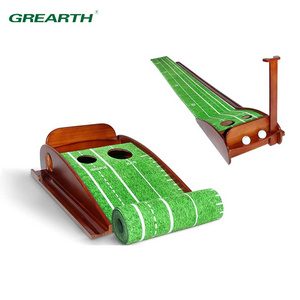 Crystal Velvet Mahogany Indoor/Outdoor Auto Ball Return Golf Putter Trainer Mat Practical Exercise Tool Putting Green Practice