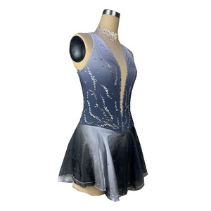 Ice Figure Skating Dress For Girls Performance Latin Rhinestones Costume Spandex & Mesh Dress For Competition