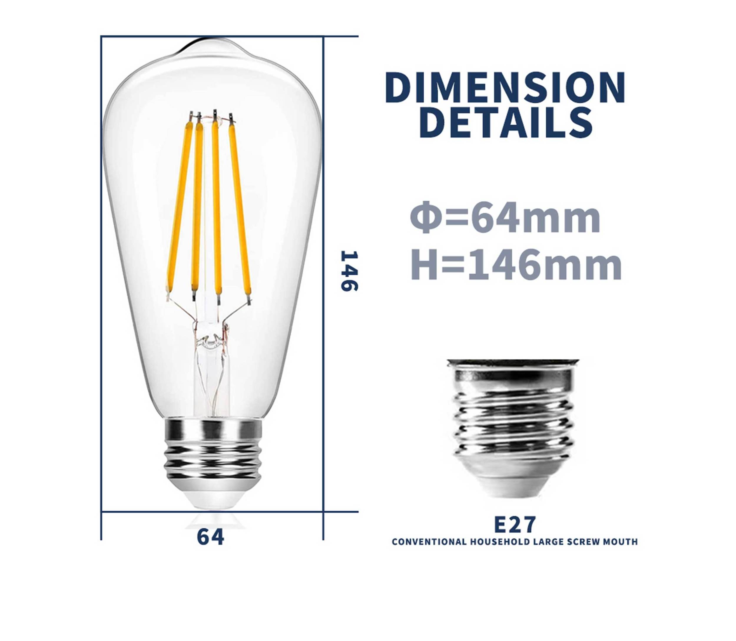 E27 LED Bubble Ball Bulb 220V 4W 6W ST64 Retro Ampoule Vintage Incandescent Lampara Edison Lamp Filament Light Bulb Decor