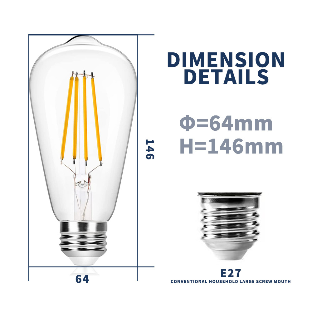 E27 LED Bubble Ball Bulb 220V 4W 6W ST64 Retro Ampoule Vintage Incandescent Lampara Edison Lamp Filament Light Bulb Decor