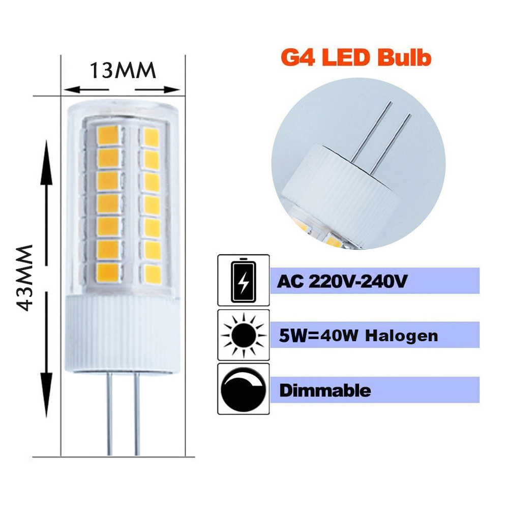 Dimmable G4 LED 220V 240V Corn Lamp 5W No Flicker 2835SMD 45LEDS Ceramics PC 360 Degrees Crystal Chandelier Light Bulbs For Home