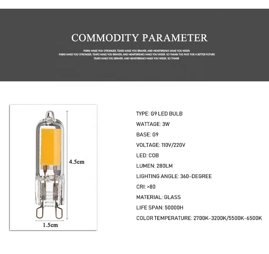 G9 lighting led 220V 110V 3W COB LED Bulb Glass Body White Warm White LED Source Lighting Replace Crystal Light Old Halogen Bulb