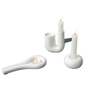 Nordic Art White Ceramic Candle Stand Plain Firing Unglazed Candle Holder Container for Home Decor