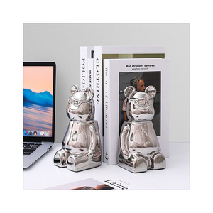 Silver violent bear ceramic bookend  decoration living room light luxury porch bookcase net red cartoon doll room decorations