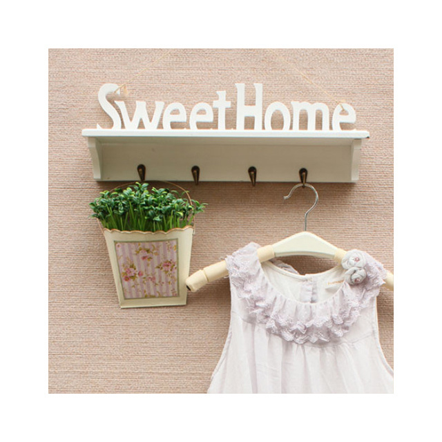 Sweet Home Creative living room bedroom Home Decoration Clothes hat hook Wall hanging wooden Storage Shelf Hook  C101