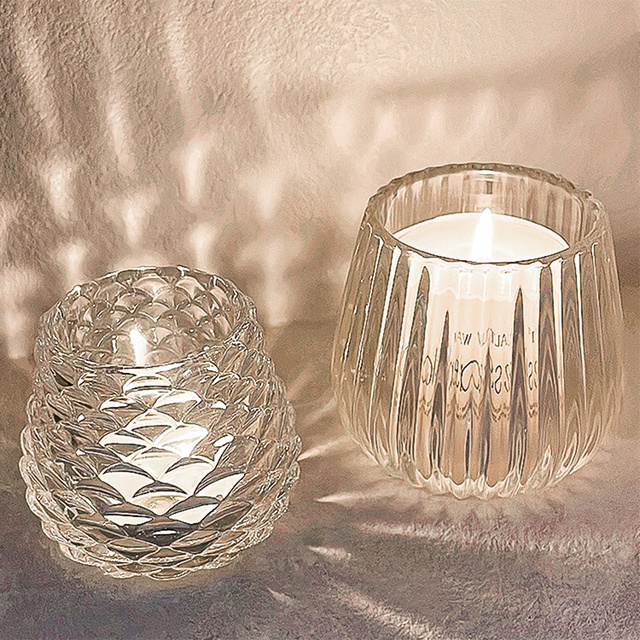 Hurricane candle holder wedding open ended glass Pinecone candle holders cone shaped Striped candlestick for desk decor