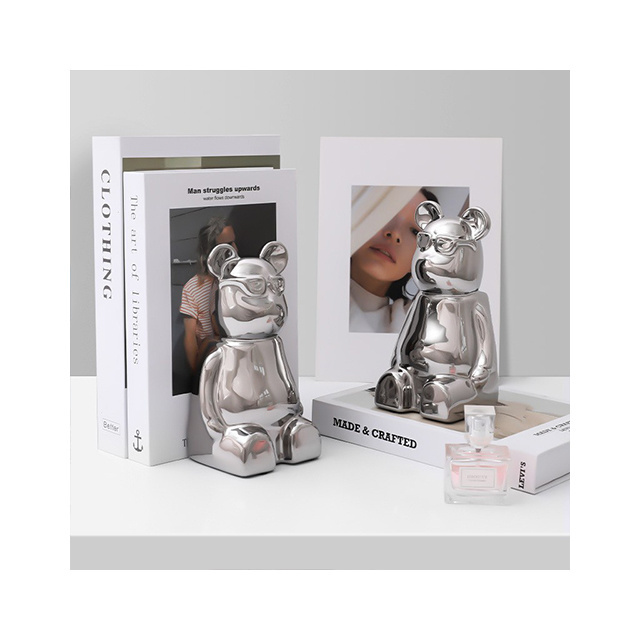 Silver violent bear ceramic bookend  decoration living room light luxury porch bookcase net red cartoon doll room decorations