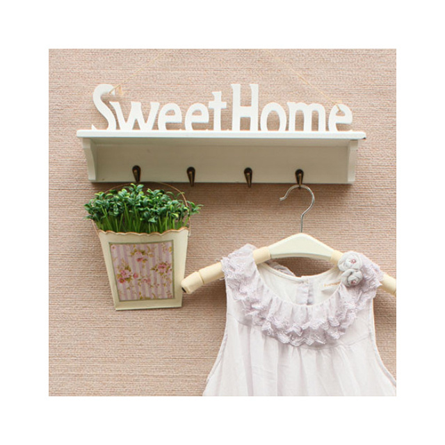 Sweet Home Creative living room bedroom Home Decoration Clothes hat hook Wall hanging wooden Storage Shelf Hook  C101