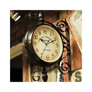 European style wrought iron double-sided wall clock simple living room home clock retro clock