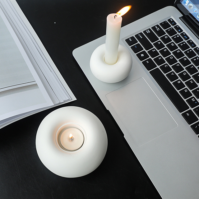 Nordic Art White Ceramic Candle Stand Plain Firing Unglazed Candle Holder Container for Home Decor