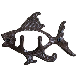 Retro creative home decorative black Cast iron flying fish wall hanging hook for outdoors wall hanging