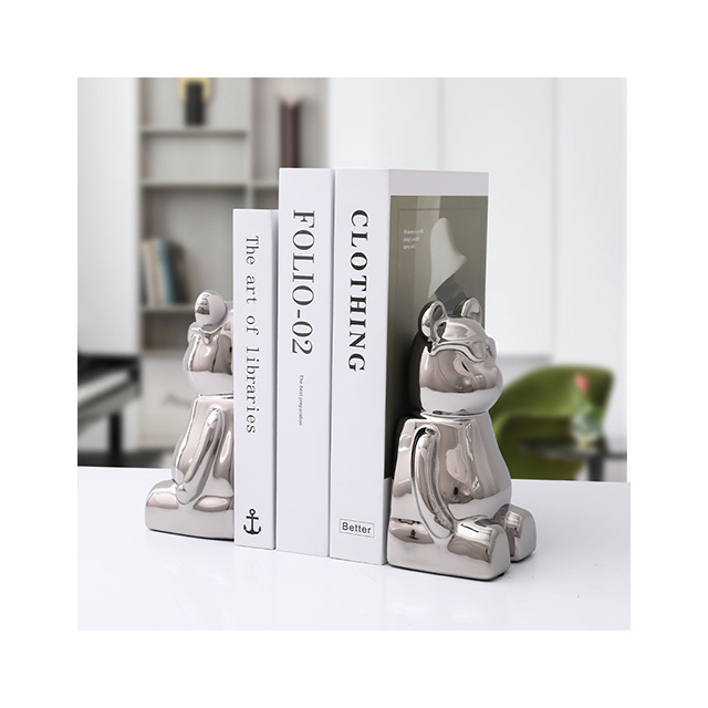 Silver violent bear ceramic bookend  decoration living room light luxury porch bookcase net red cartoon doll room decorations