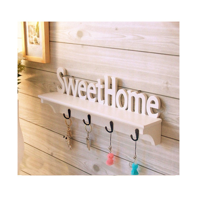 Sweet Home Creative living room bedroom Home Decoration Clothes hat hook Wall hanging wooden Storage Shelf Hook  C101