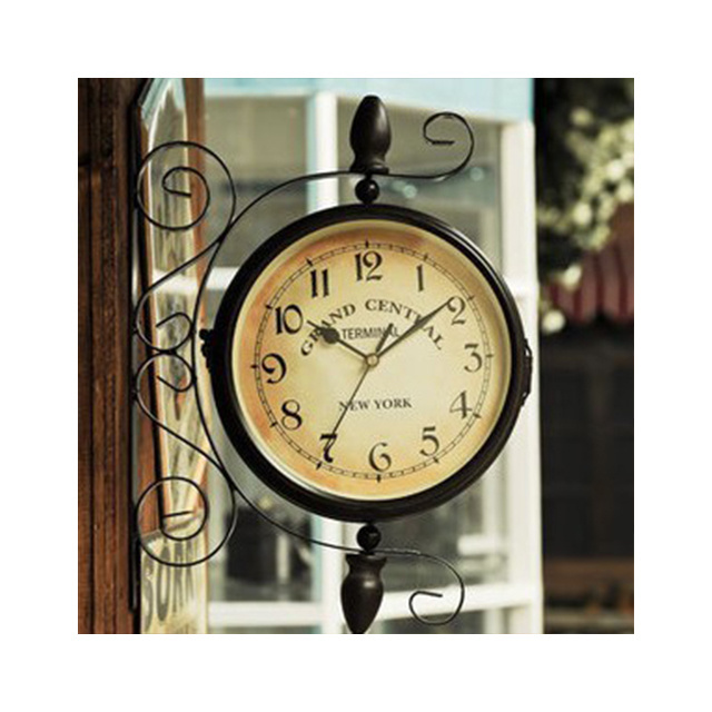 European style wrought iron double-sided wall clock simple living room home clock retro clock